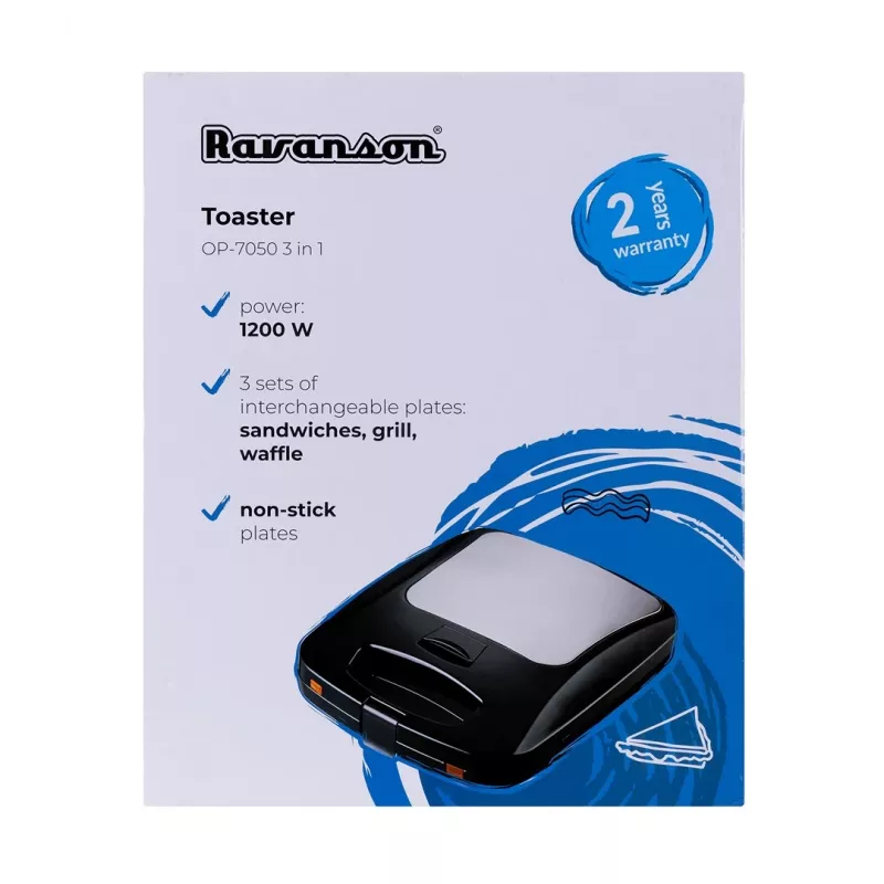 Ravanson OP-7050 Sendvičovač 3v1, 1200 W, Čierny/Strieborný