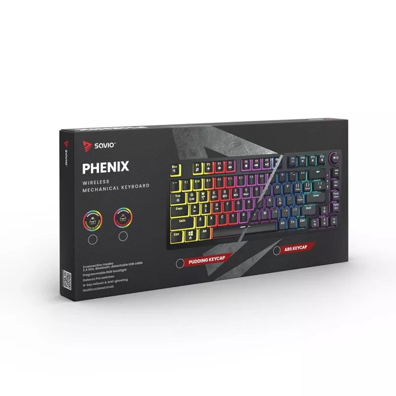 Herná klávesnica Savio SAVGK-PHENIX RED PUDDING mechanická RGB Wireless