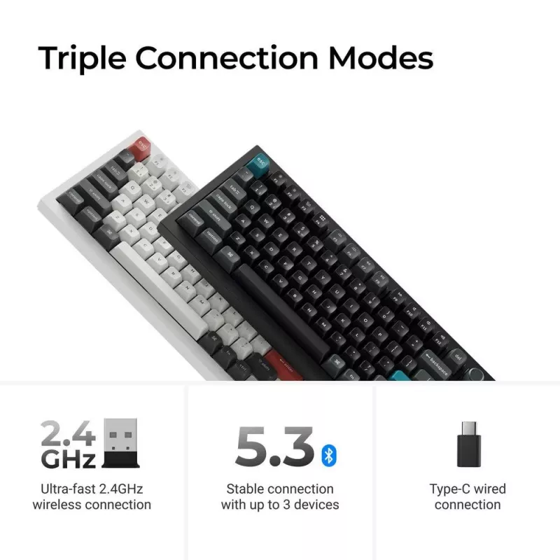 Mechanická klávesnica Keychron Q1 Ultra 8K — 75% formát, USB + RF bezdrôtová + Bluetooth, RGB LED, čierna