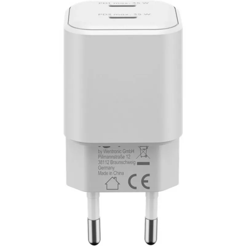 USB-C dvojrýchla nabíjačka Nano, PD, GaN, 35 wattov (biela, 2x USB-C, Power Delivery 3.0)