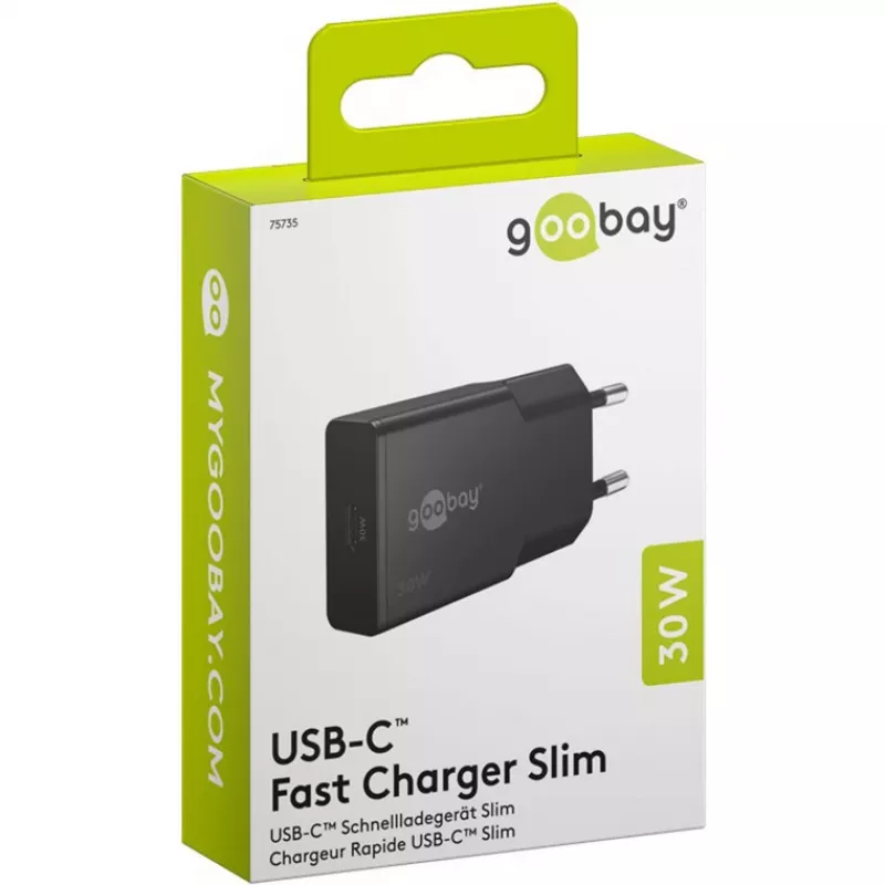 Goobay USB-C™ PD GaN rýchlonabíjačka štíhla (30 W) čierna