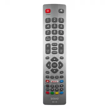 Univerzálny diaľkový ovládač SAVIO RC-19 pre Sharp, 47 tlačidiel, sivý, dosah 10 m, plastové puzdro