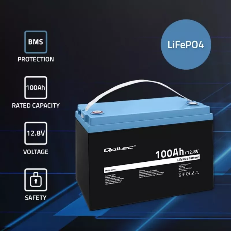 Qoltec 53705 lítium-železofosfátová batéria 100 Ah 12,8 V