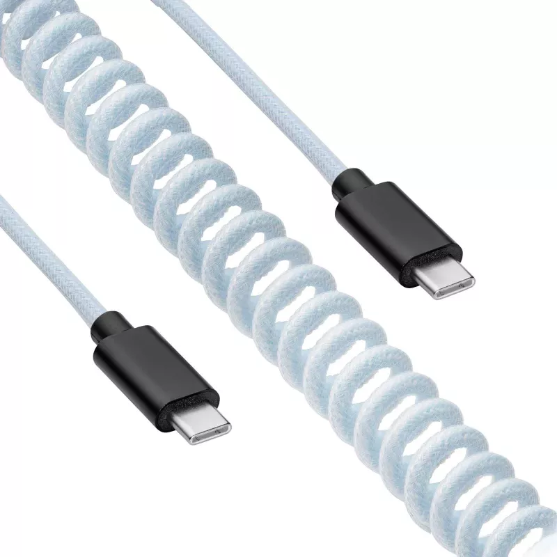 Akyga AK-USB-49 Aviator špirálový kábel USB-C na USB-C s GX16 konektorom, USB 2.0, 3 m, biely