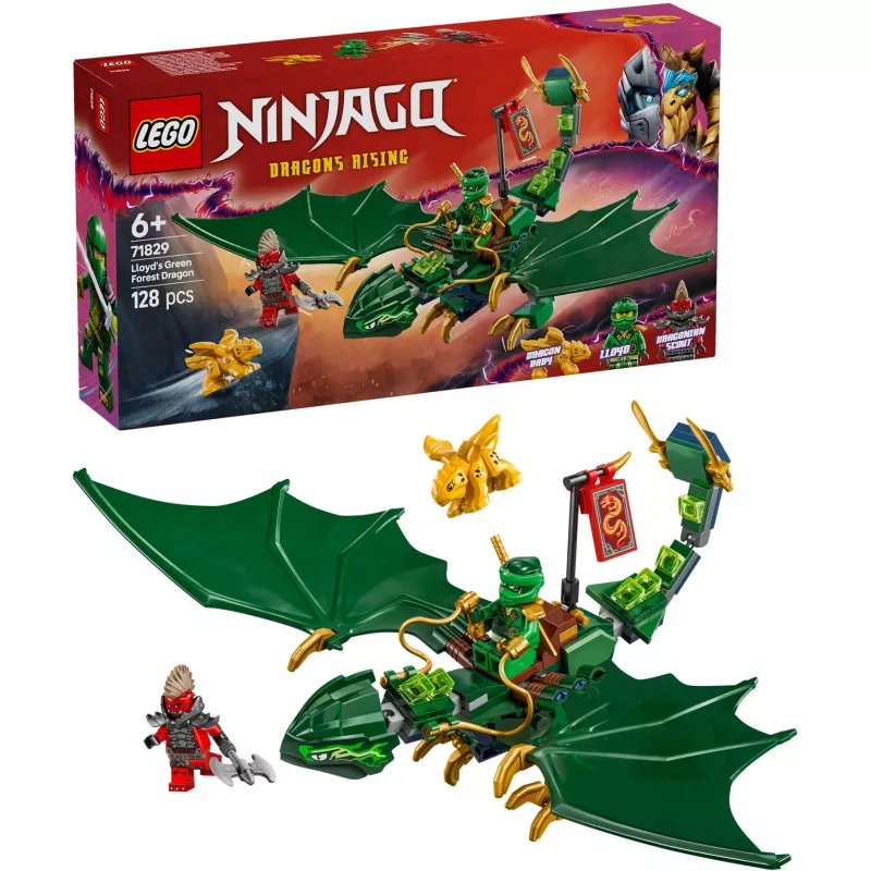 Stavebnica LEGO NINJAGO 71829 Lloydov zelený lesný drak, 128 dielov, 2 minifigúrky, od 6 rokov