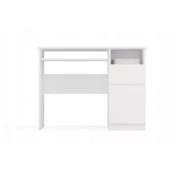 Doska stola e shop PORTO písací stôl pravý biela, obdĺžniková drevotriesková doska 985×510×755 mm, 1 zásuvka, výsuv na klávesnicu