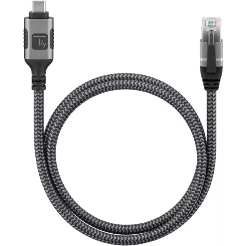 Techly ICOC U3C-RJ45-010 adaptérový kábel USB-C na Gigabit Ethernet, 1 m, čierny/strieborný