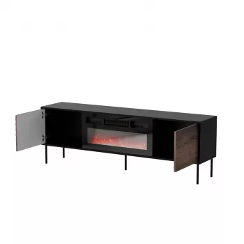TV skrinka cama meble CORTINA 180x40x60 cm čierna/orech s čiernym elektrickým krbom