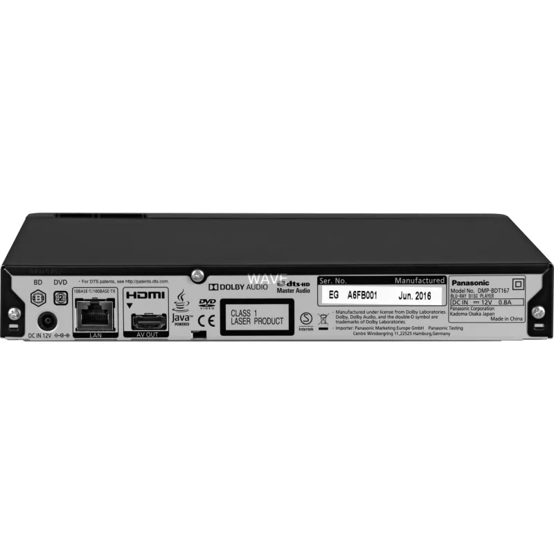 Panasonic Blu-ray prehrávač DMP-BDT167EG Xvid, MKV, MP4, FLAC, MP3, AAC, ALAC, DSD Wi-Fi USB pripojenie