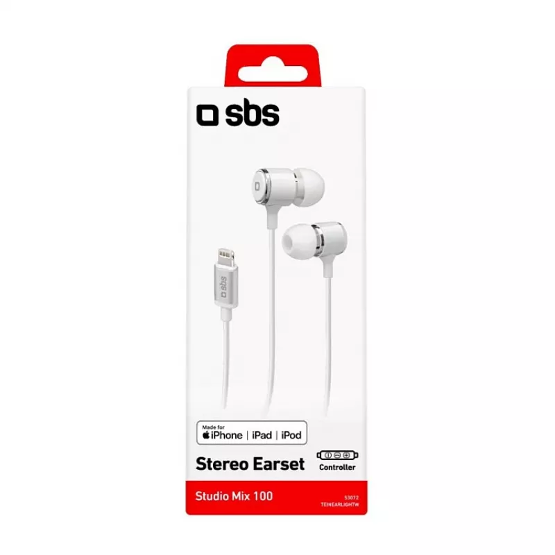 SBS TEINEARLIGHTW - slúchadlá - in-ear - hovory a hudba - biele - gombík - tlačidlá