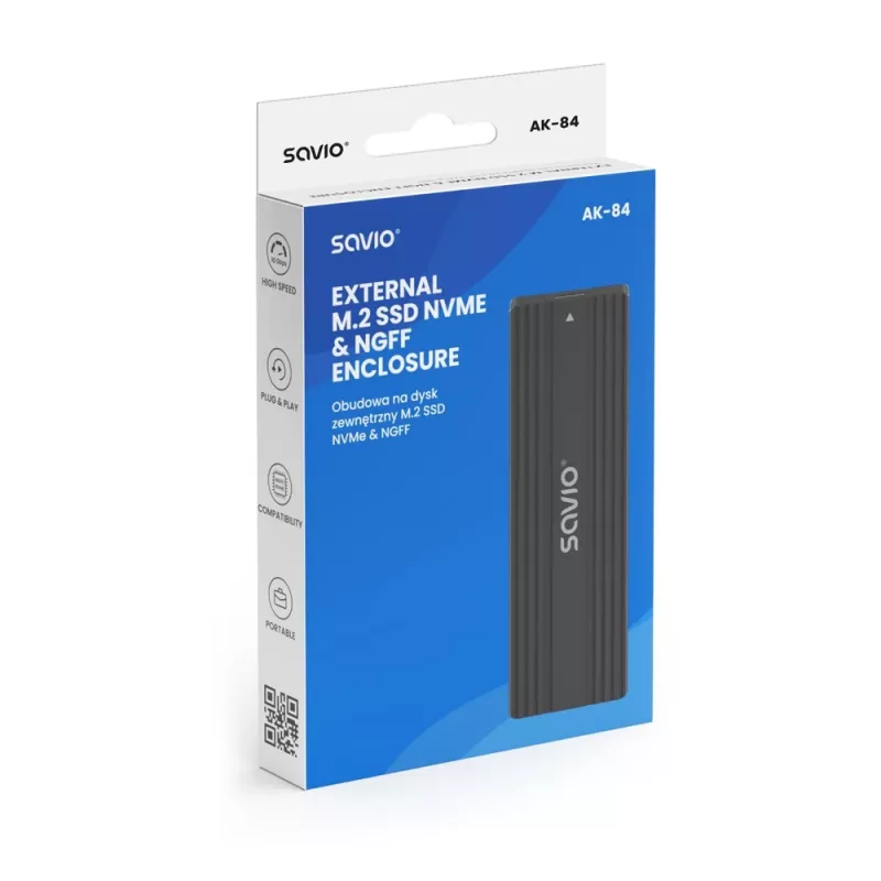 SSD puzdro SAVIO AK-84 čierna pre M.2 disky, USB 10 Gbit/s (Type-A / Type-C), hliník + ABS