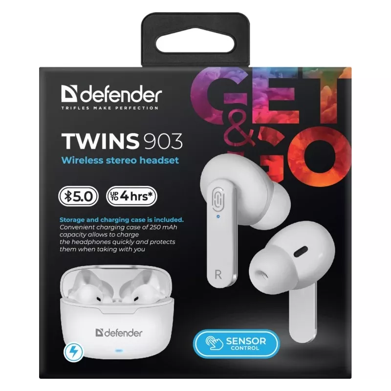 Slúchadlá Bluetooth Defender TWINS 903, biele
