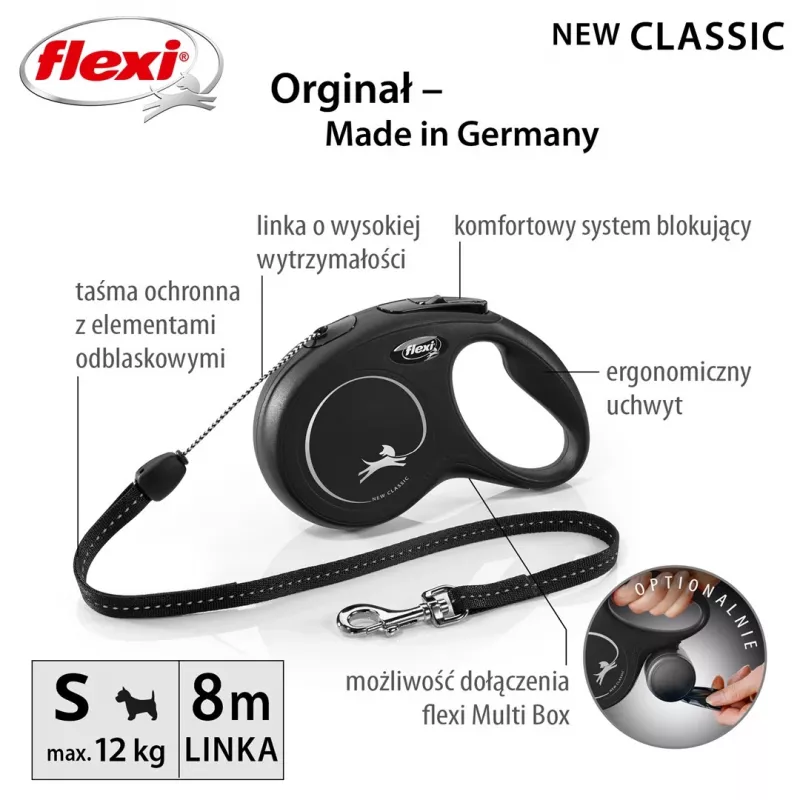 Flexi New CLASSIC 8 m čierne psie vodítko s navíjacím mechanizmom