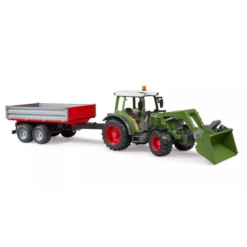 Hračkársky traktor BRUDER Fendt Vario 211 s čelným nakladačom a bočným prívesom