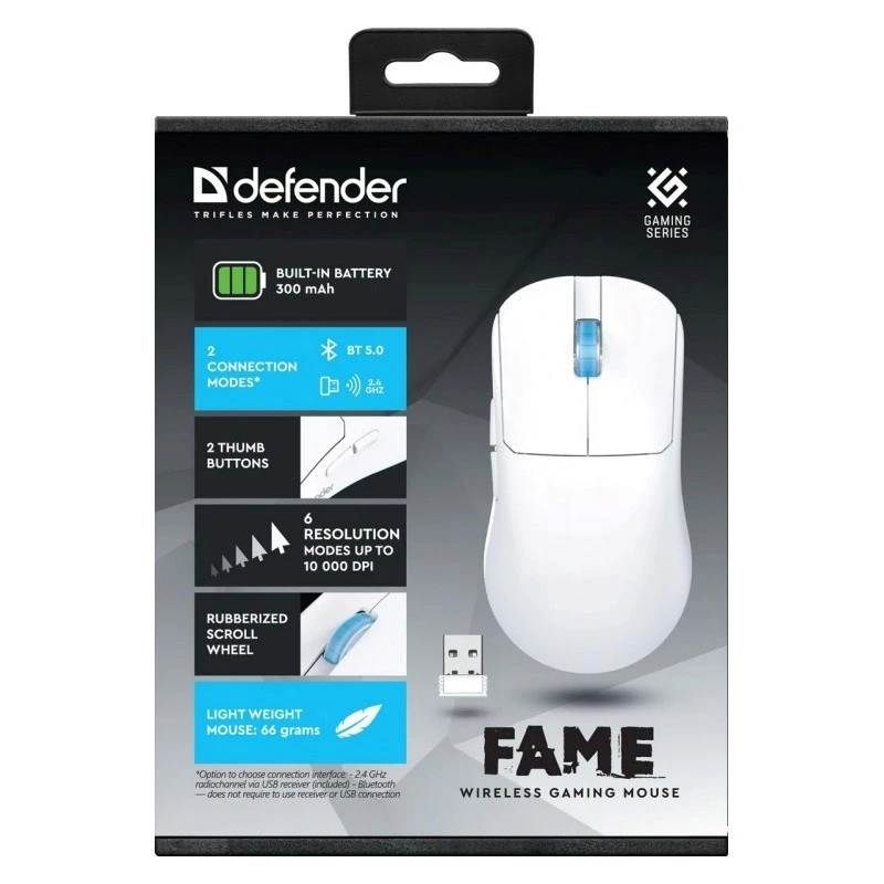 BEZDRÔTOVÁ myš DEFENDER FAME GM-516 RF+BT 10000DPI 6P biela