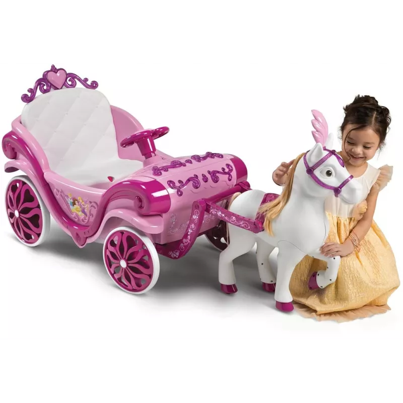 Huffy elektrický kočiar Disney Princezné s koňom 6 V ružový