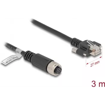 Sieťový kábel DeLOCK M12 kábel A-kódovaný 8-pinový samica na RJ45 samec Cat.5e 3 m čierny