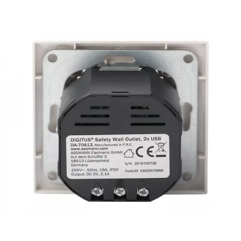 Bezpečnostná zásuvka na zapustenú montáž Digitus DA-70613 s 2 USB portmi