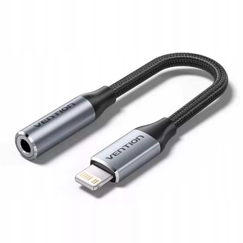 Audio adaptér Vention Lightning na 3,5 mm BMBHA, Lightning na 3,5 mm káblový adaptér s 0,1 m káblom, sivý