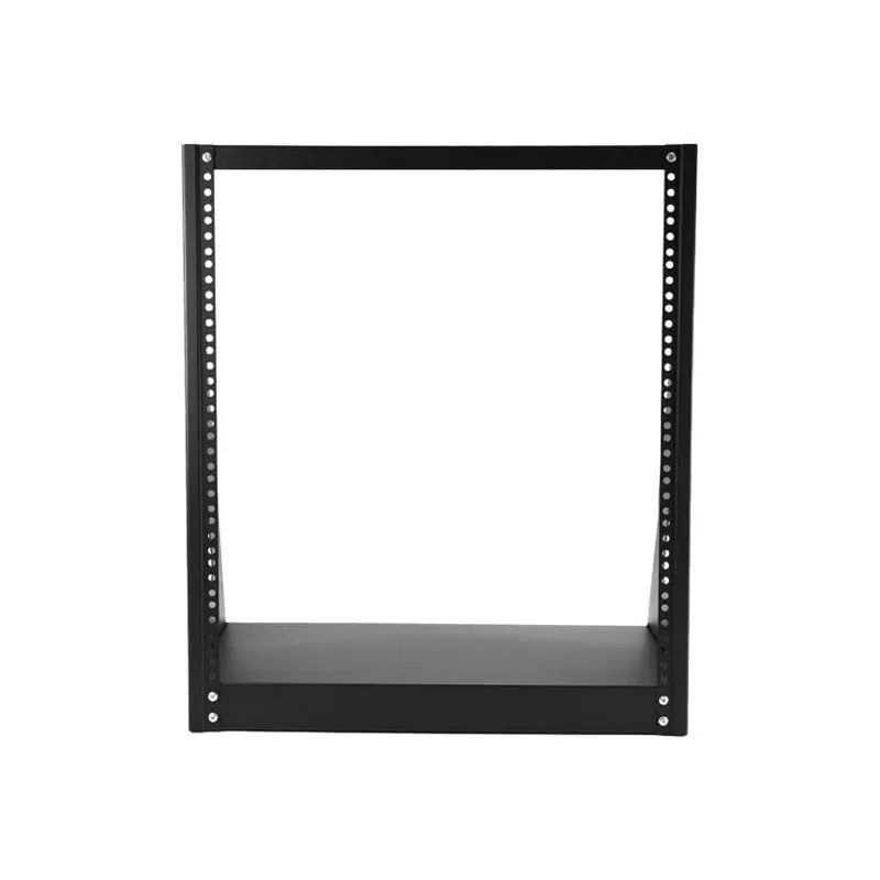 StarTech.com 2-stĺpikový 12U heavy-duty desktop server rack, malý otvorený 19-palcový počítačový rack rám, kompaktný sieťový rack pre AV/štúdiové/dátové/IT vybavenie, TAA-kompatibilný – voľne stojaci dvojstĺpikový rack pre domov/kanceláriu