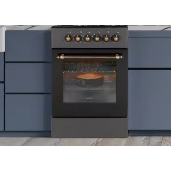 Plynovo-elektrický sporák MPM MPM-56-KRM-13, 4 varné zóny, elektrická rúra 58 l, mechanické otočné gombíky, čierna