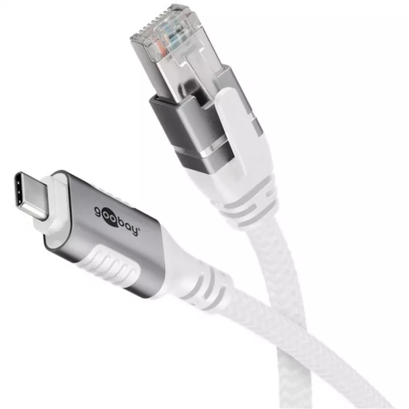 Sieťový kábel Goobay 74180 USB C RJ-45 Cat6 10 m biely