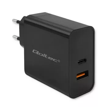 Qoltec 52381 Super Quick PD nabíjačka | 1xUSB-C | 1xUSB | 90W | 5-20V | 2,4-4,35A | čierna