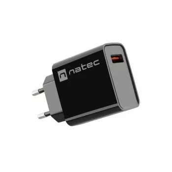 NATEC AC rýchlonabíjačka pre interiér, káblová, Ribera – 18 W (5–15 V, do 3 A), 1× USB-A, Huawei FCP/SCP, čierna