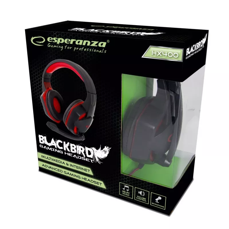 Herný headset ESPERANZA BLACKBIRD, mikrofón, USB/Jack 3,5 mm, čierny/červený