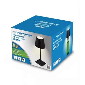 Stolná LED lampa ESPERANZA ELD119K čierna – 3W, 4000K, 200 lm, USB-C, 2400 mAh batéria, 400 mm výška