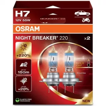 Halogenová žiarovka do svetlometu osram H7 NIGHT BREAKER 220 — dvojbalenie (model 64210NB220-2HB)