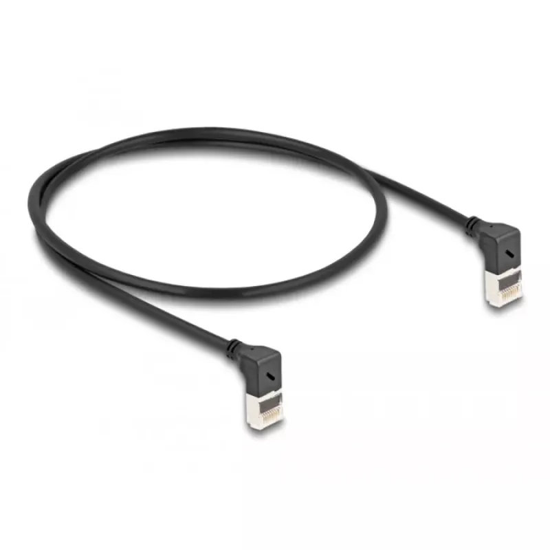 Sieťový kábel DeLOCK RJ45 Cat.6A S/FTP tenký 90° nahor 0,5 m čierny