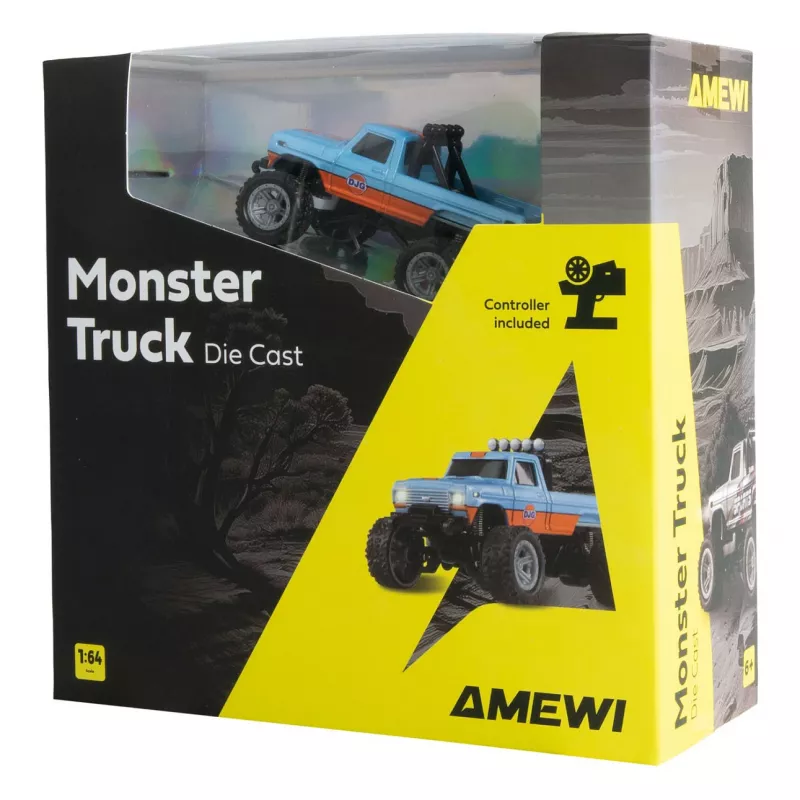Rádiom ovládaný Amewi Monster Truck DieCast 1:64 RTR, modrá/oranžová