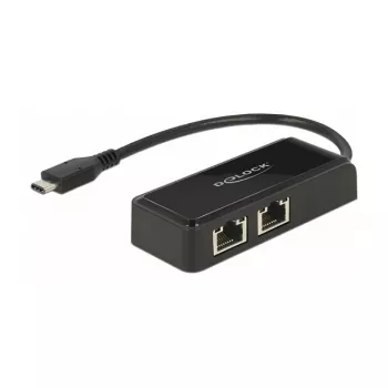 DeLOCK 63927 Adaptér USB-C na 2x Gigabit LAN, čierny