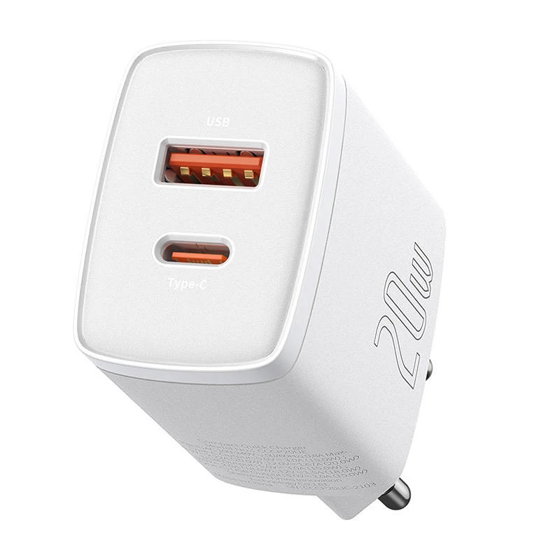 Nástenná nabíjačka Baseus Compact 1x USB-A + 1x USB-C 3A, kompaktný cestovný adaptér