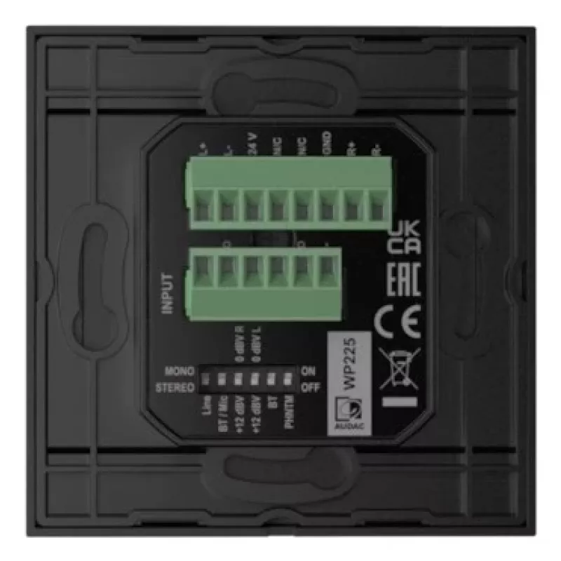 AUDAC WP225/B nástenný panel, XLR mikrofón + 3,5 mm konektor samica, Bluetooth, čierny