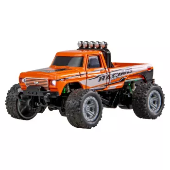 Rádiom ovládaný Monstertruck Amewi DieCast 1:64 RTR oranžová, kovové puzdro, Ready-to-Run