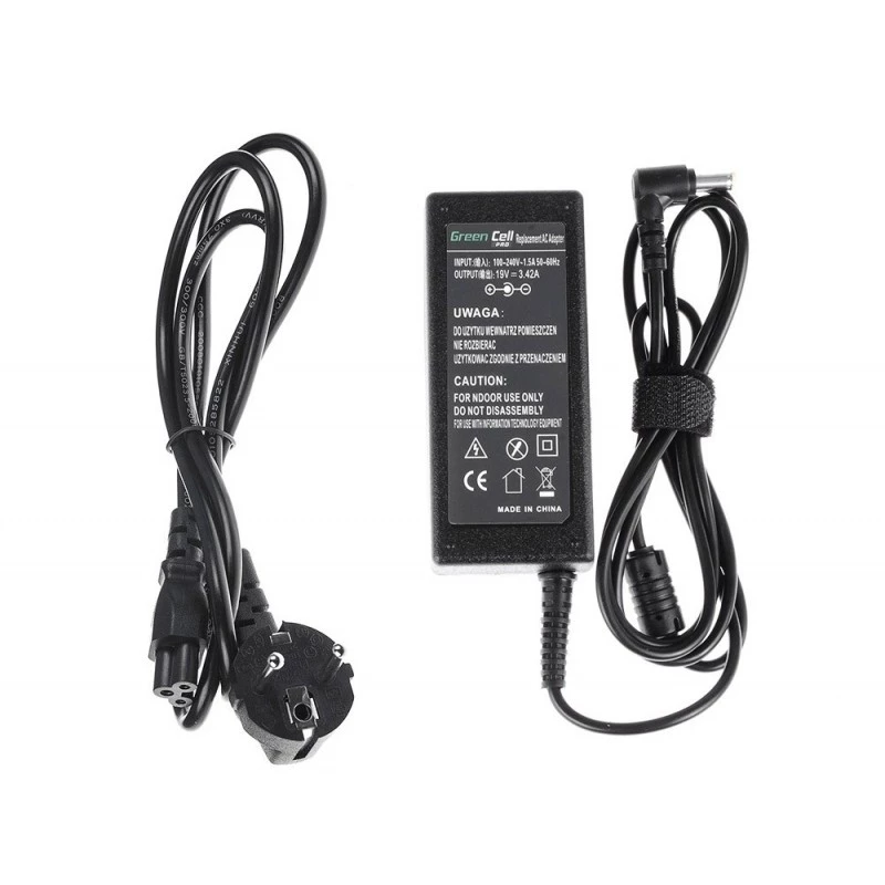 Napájací zdroj Green Cell AD01P — 60 W, 19 V 3,42 A, napájací zdroj do notebooku pre interiér, čierny