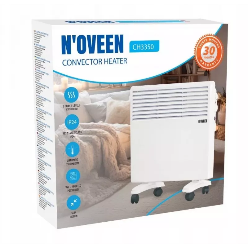 N'OVEEN 1000W elektrický prenosný nástenný konvektorový ohrievač s termostatom CH3350