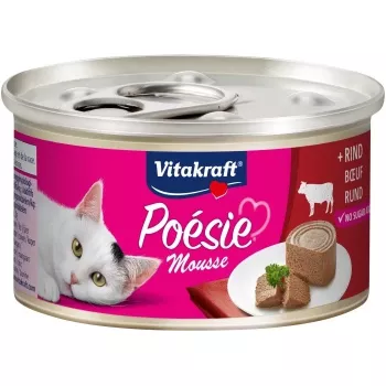Mokré krmivo pre mačky Vitakraft Poésie Mousse hovädzina 85 g — jednoporciová mousse s hovädzinou, kompletné krmivo