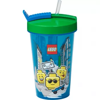 Room Copenhagen LEGO nápojový hrnček so slamkou Iconic Boy svetlomodrý (modrý/zelený, 500 ml)