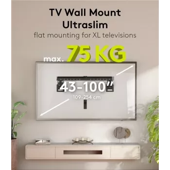 Pevný TV držiak na stenu WENTRONIC Goobay Ultraslim 70822 XL čierny pre ploché obrazovky