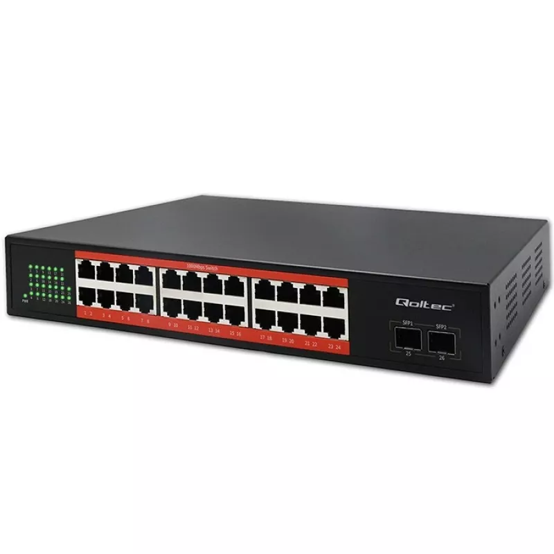 Sieťový switch QOLTEC Gigabit Ethernet PoE 24xRJ45 2xSFP