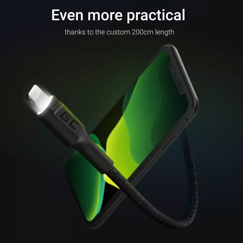 Lightning na USB-A kábel Green Cell KABGC12, 2 m, Lightning – USB A, čierny