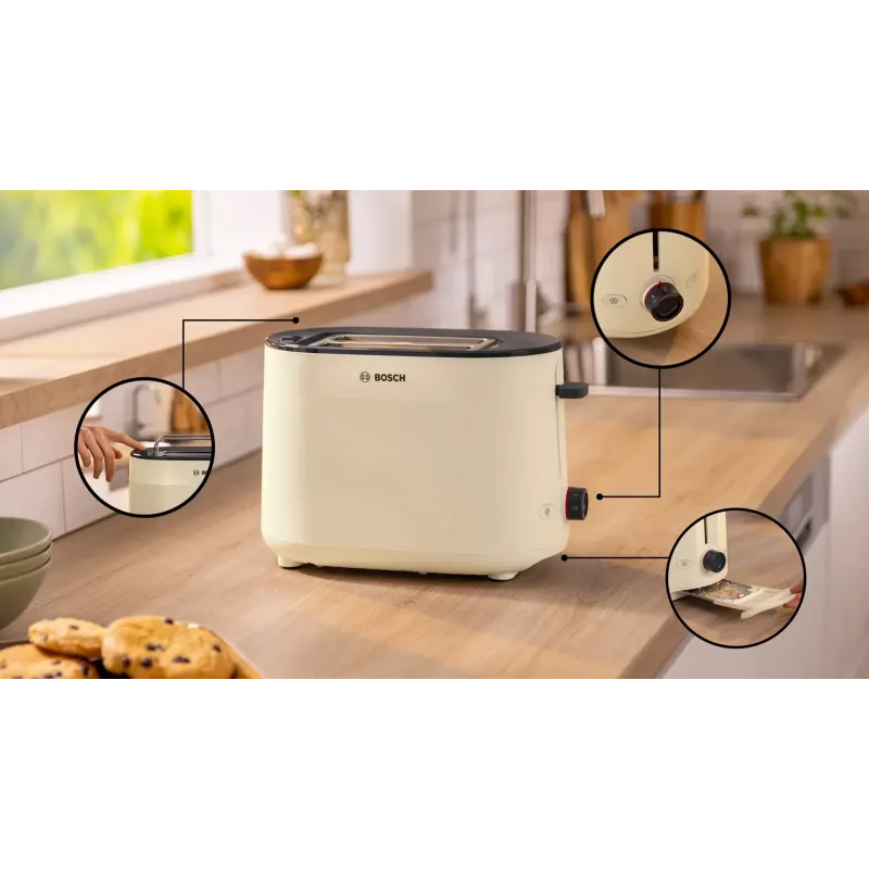 Bosch hriankovač | TAT2M127 MyMoment | výkon 950 W | počet štrbín 2 | materiál tela plast | béžová