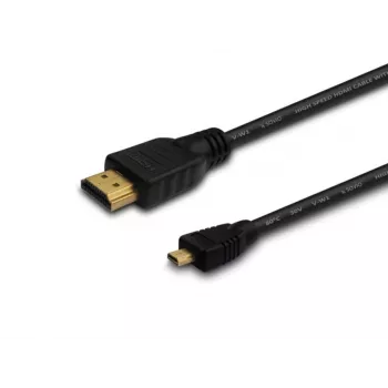 HDMI kábel SAVIO CL-39 1 m — Type-A (konektor samec) na Type-D Micro (konektor samec), HDMI 1.4, 4096x2160, ARC, Ethernet, pozlátené kontakty, čierna