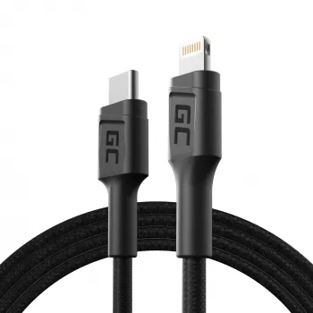 Lightning na USB-C kábel Green Cell KABGC07, 1 m, čierna, Lightning (konektor samec) na USB-C (konektor samec), 480 Mbit/s