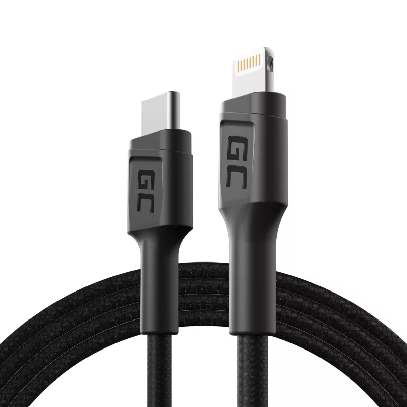 Green Cell PowerStream KABGC07 kábel USB-C na Lightning, 1 m, PD, Apple MFi, čierny