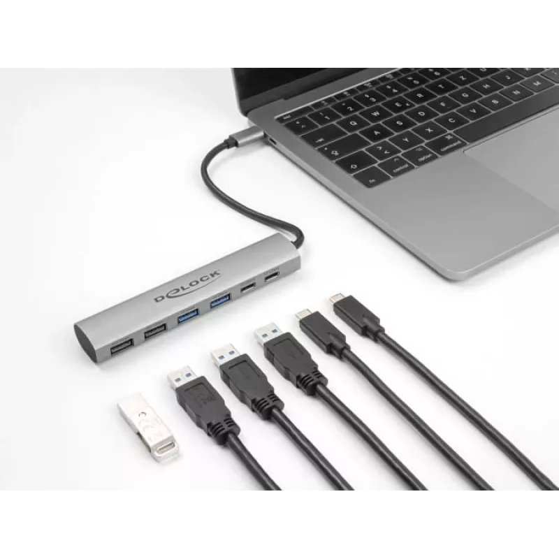 DeLOCK 64232 dokovacia stanica pre notebook s káblom USB 3.2 Gen 1 Type-A Type-C sivá