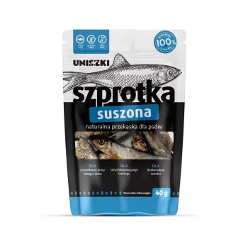 Psia maškrta UNISZKI sušená šprota 40 g – jednozložková monoproteinová rybacia maškrta pre psov, vhodná pre všetky plemená